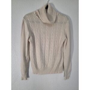 Robinsons Cashmere Turtleneck Sweater M Beige Cable Knit Pullover Women Classic